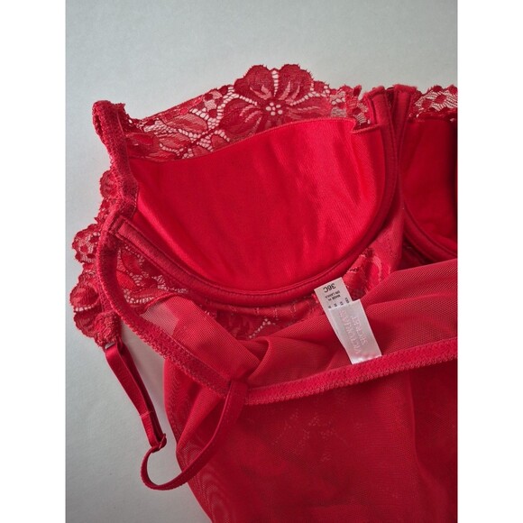 Victoria's Secret Vintage Y2K Red Floral Mesh Lace Thong Bodysuit Womens 36C - Picture 6 of 13